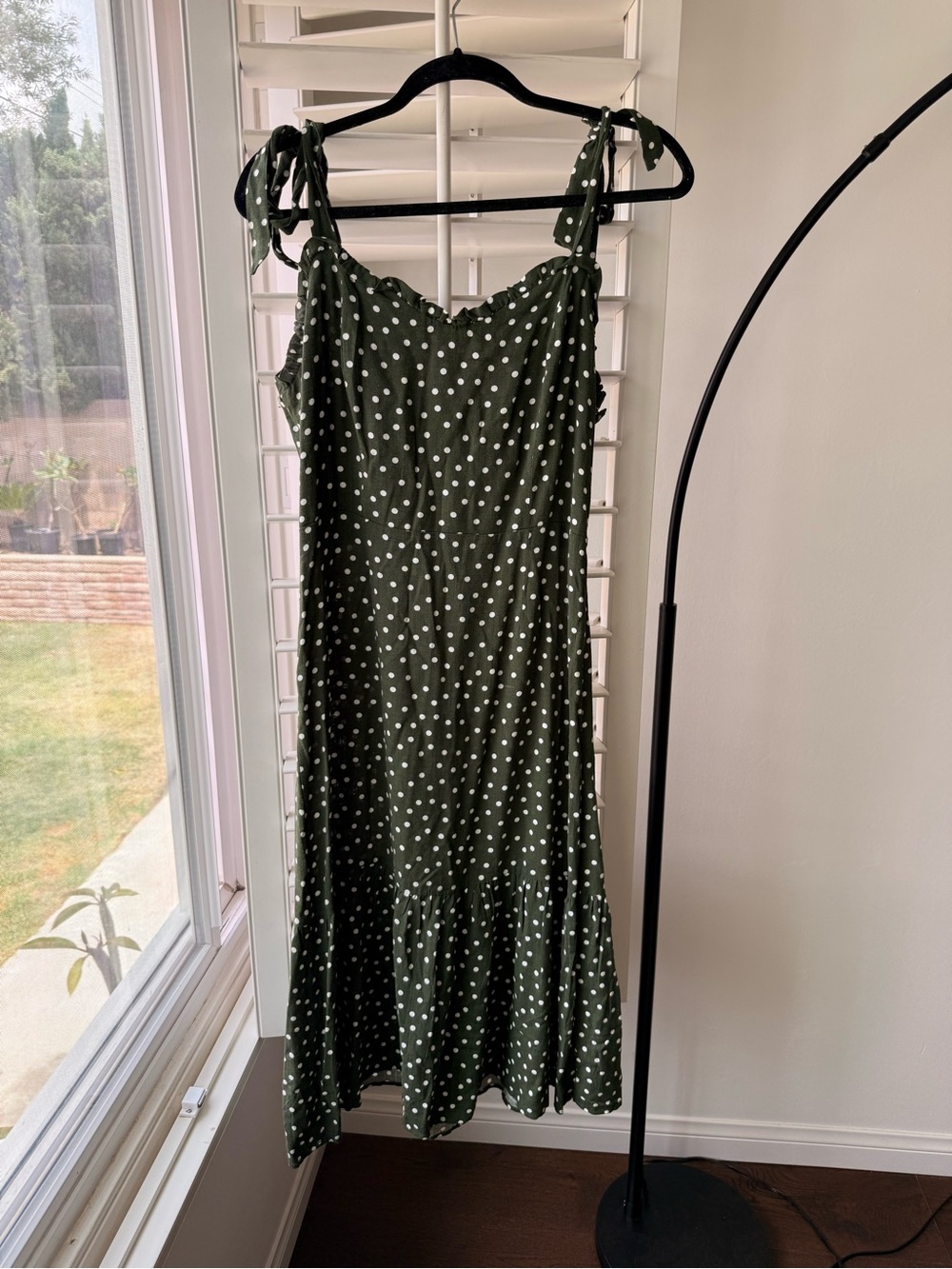 Isalis Polka Dot Tie-Strap Midi Dress - Olive Green
